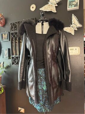 Black Faux Shearling Hooded Coat - Women's Jacket
